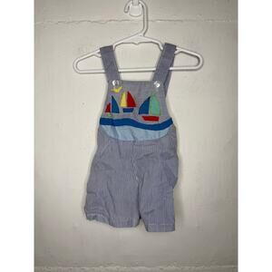 Vintage Baby Boy 6-12 Month ABC Striped Shortalls Overalls SailBoat Patchwork